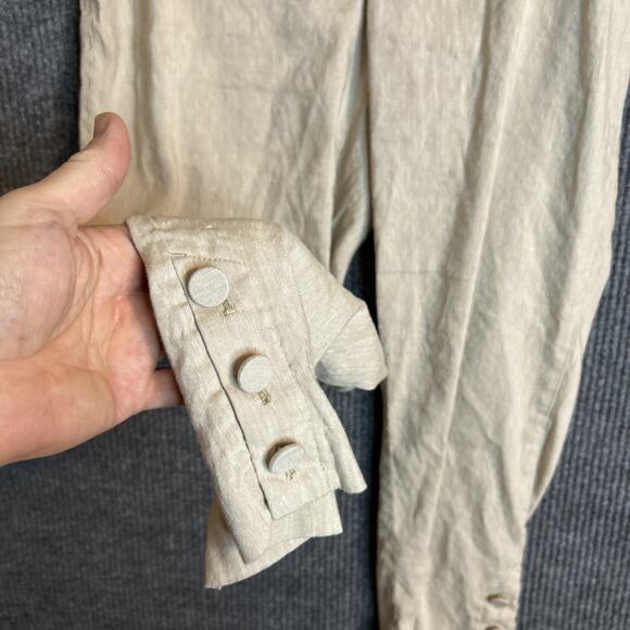J Jill Womens Pull On Linen Stretch Pants Size Large Beige Button Cuff Neutral - Picture 3 of 8